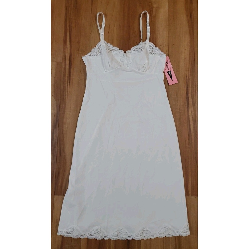 SHADOWLINE Vintage White Slip Lace Trim Opacitrique‎ Size 34 Tall Length 42" NEW